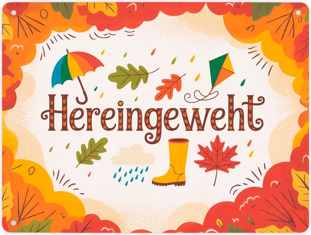 Hereingeweht Metallschild XL in 21x28 cm mit Herbstmotiven