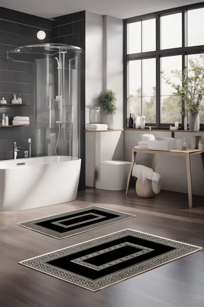 Set 2 Tappetini Bagno Antiscivolo Mijolnir CT-5078 Poliestere