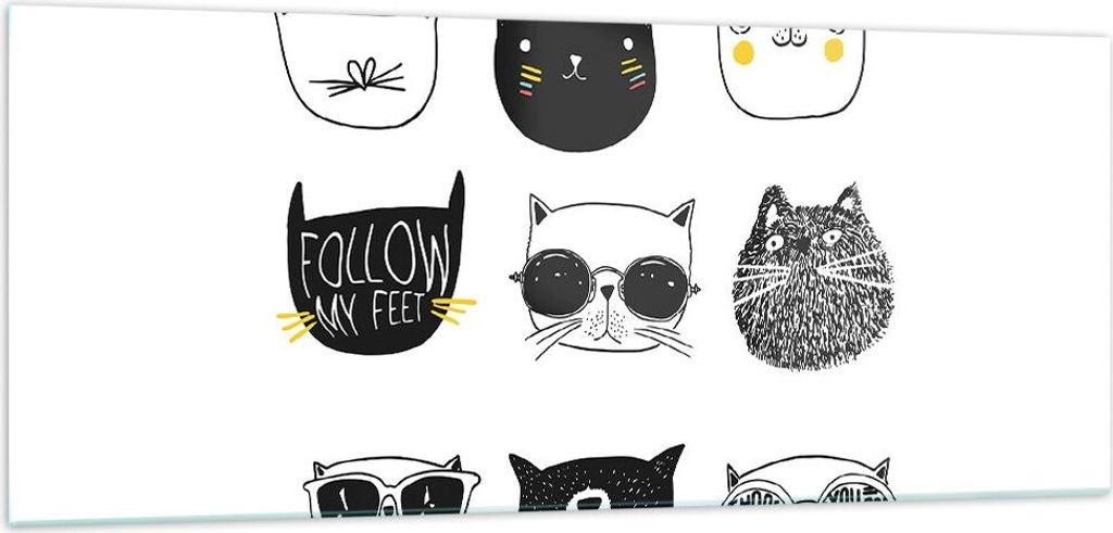 Bilder auf glas - Katze Haustier Tiere Illustration - 100x40cm - Glasbilder - Wandbilder - Kunstdruck - Wanddekoration aus Glas - Glas Bilder - Wan...