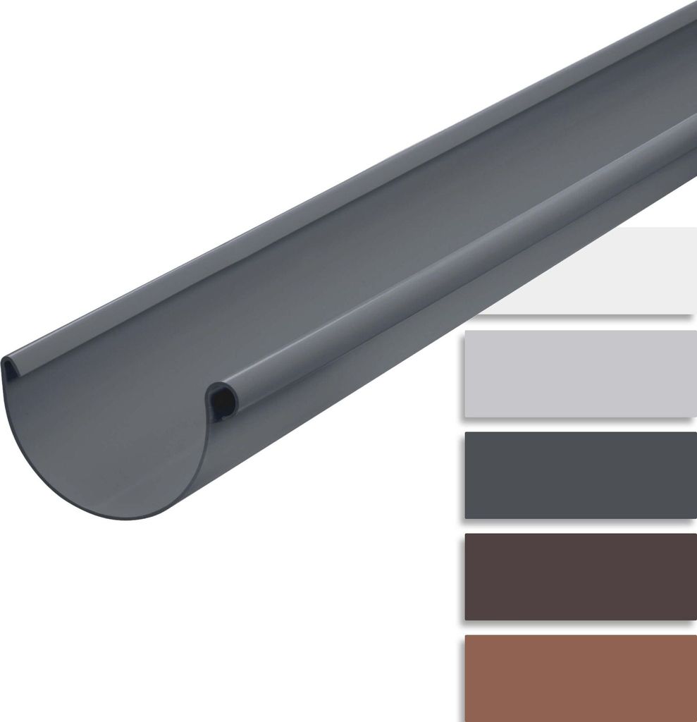 INEFA Dachrinne Kunststoff halbrund 200cm NW100 / 100mm, Anthrazit, Regenrinnen PVC, einfache Steckmontage, Germany