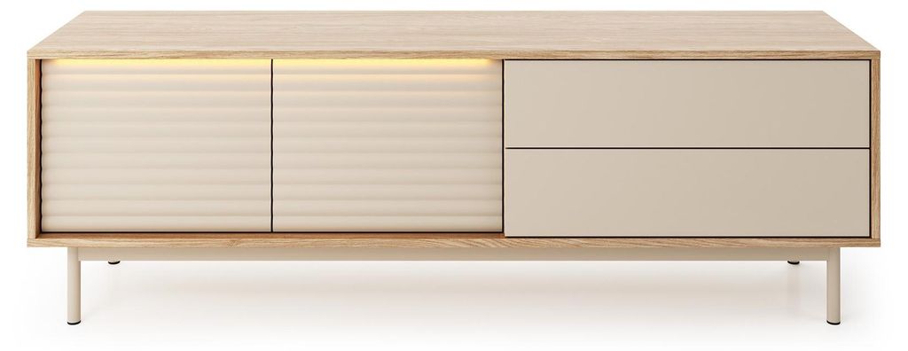 Masseno TV-Schrank KALIMERA 160,1 cm Fernsehschrank mit 2 Schubladen und 2 Türen TV-Lowboard für Wohnzimmer Modern 160,1x40x52,9 cm Kaschmir