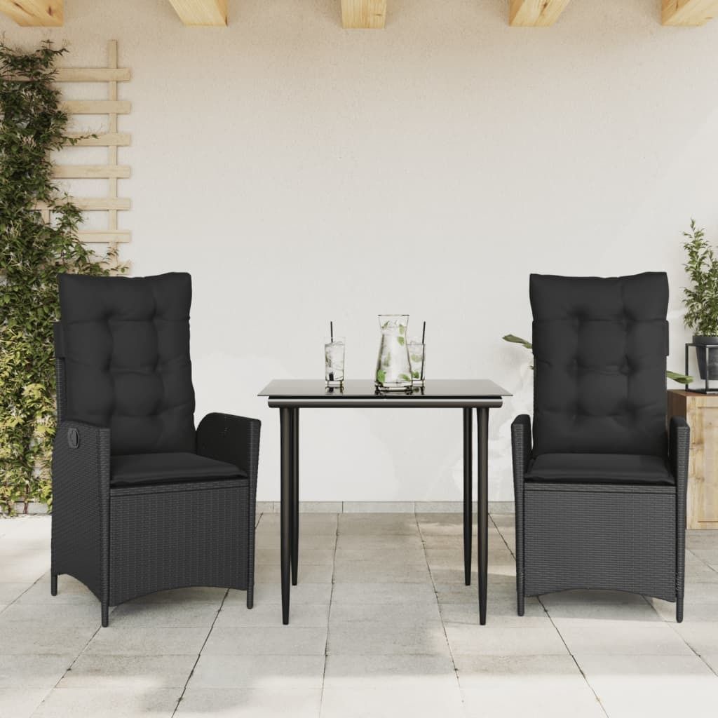 Maison Exclusive - 3-tlg. Garten-Essgruppe mit Kissen Schwarz Poly Rattan