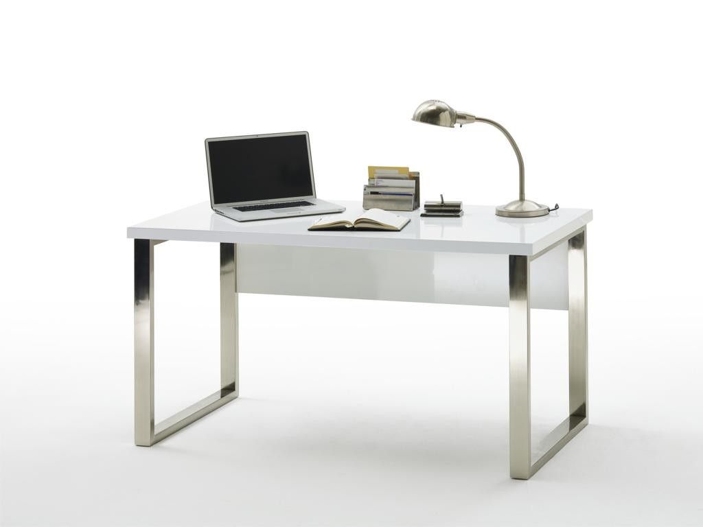 Moderner Laptoptisch White Desk 120x60 Schreibtisch Hochglanz weiß verchromt