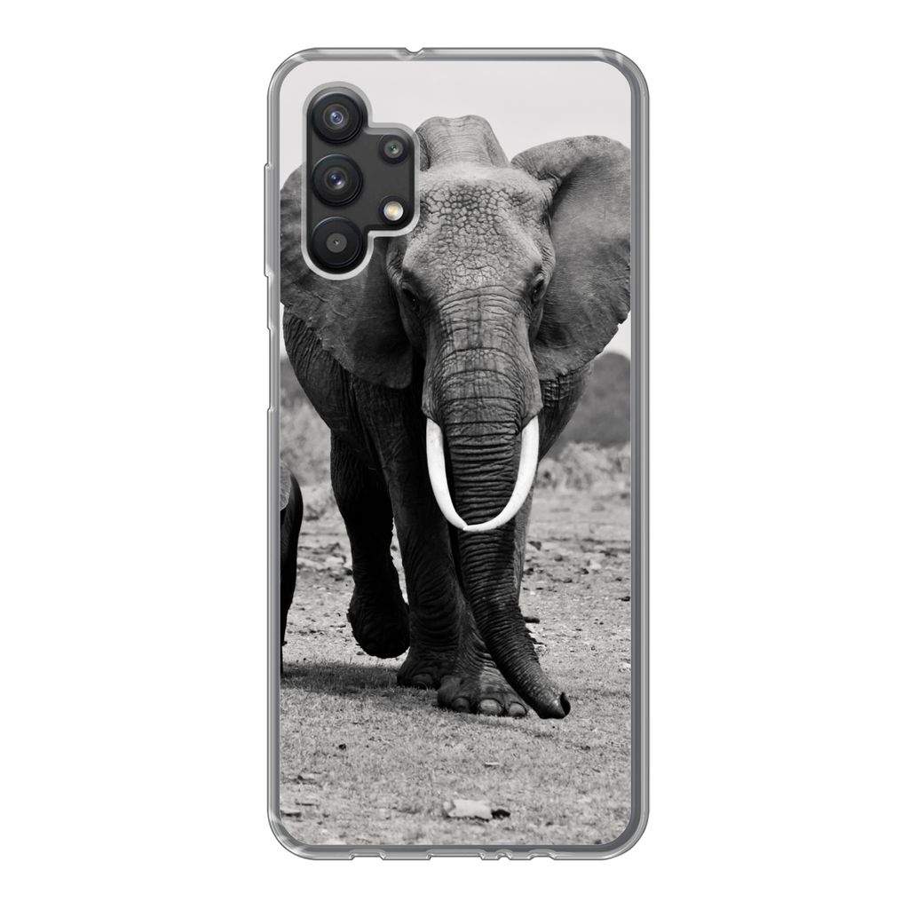 MuchoWow Handyhülle Schutzhülle Hülle für Samsung Galaxy A32 5G Elefant - Kind - Schwarz - Weiß Silikon Softcase Handy Hülle - Softcase