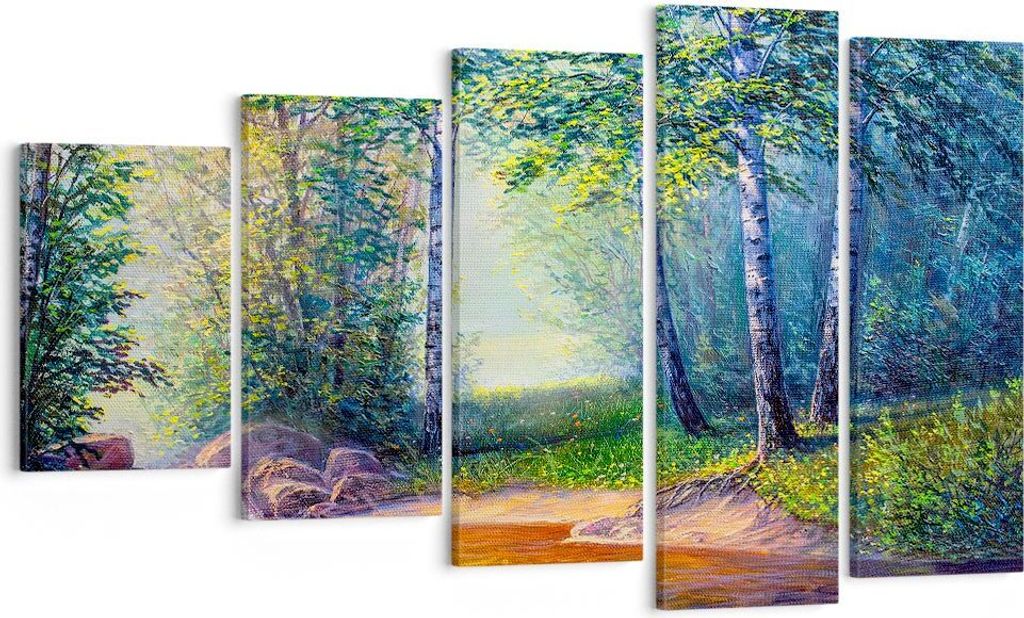 Bild auf Leinwand - Leinwandbild - Wiese Wasser Baum - 100x60cm - Wand Bild - Wanddeko - Wandbilder - Leinwanddruck - Bilder - Kunstdruck - Wanddek...