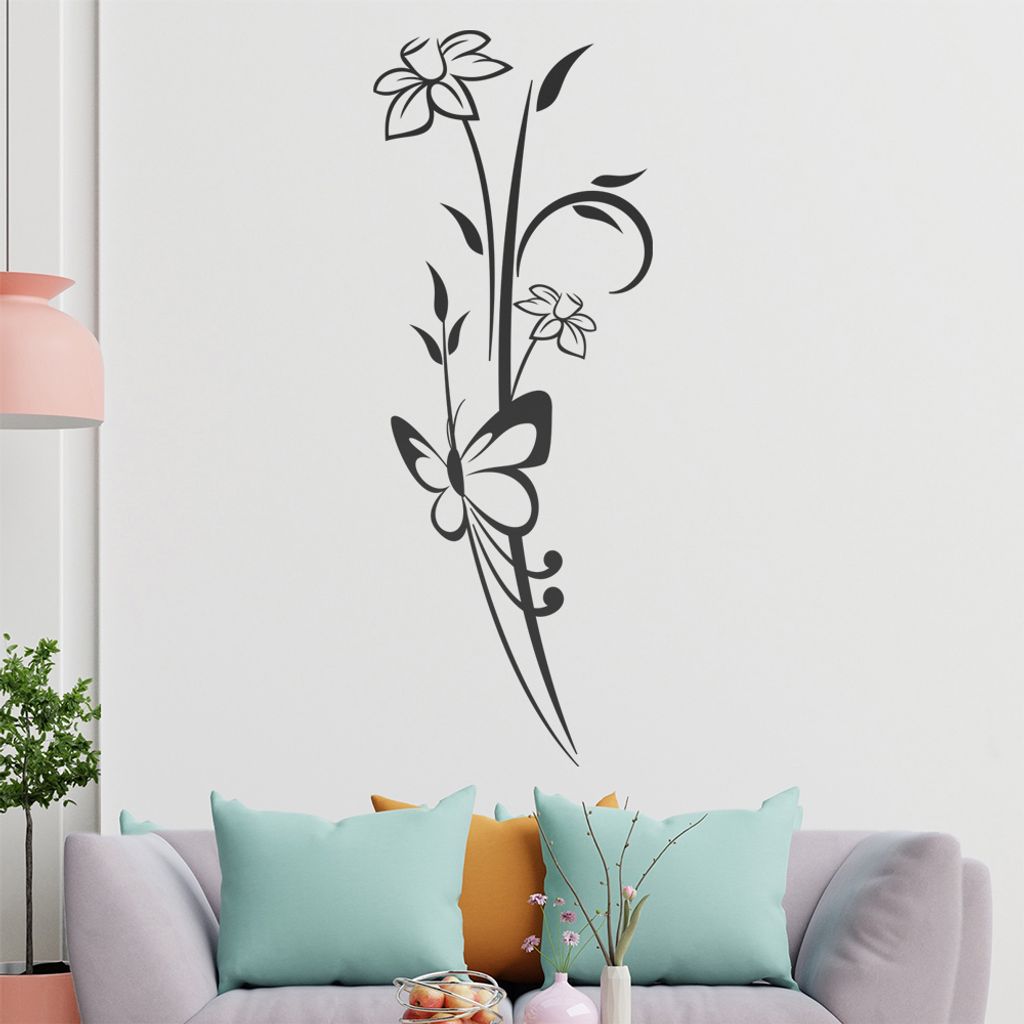 Schmetterling am Halm Wandtattoo in 6 Größen - Wandaufkleber Wall Sticker - Dekoration, Küche, Wohnzimmer, Schlafzimmer, Badezimmer