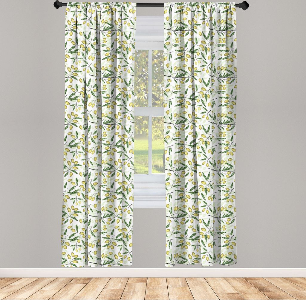 ABAKUHAUS Botanik Vorhänge, Gardinen, Abstrakt, Design, Muster von Olive Zweige mit Blättern, 2 Stück 75 x 175 cm, , Farngrün Hellgrün