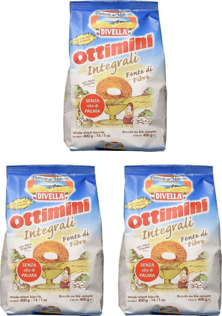 3x Divella Ottimini Integrali Vollkornkekse 400g Biscuits Cookies italienische Kekse