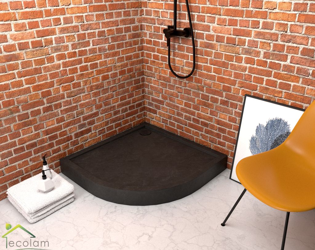 Duschwanne Duschtasse Viertelkreis Competia New Black Stone 80x80 x12 cm schwarz Stein Effekt Matt Siphon