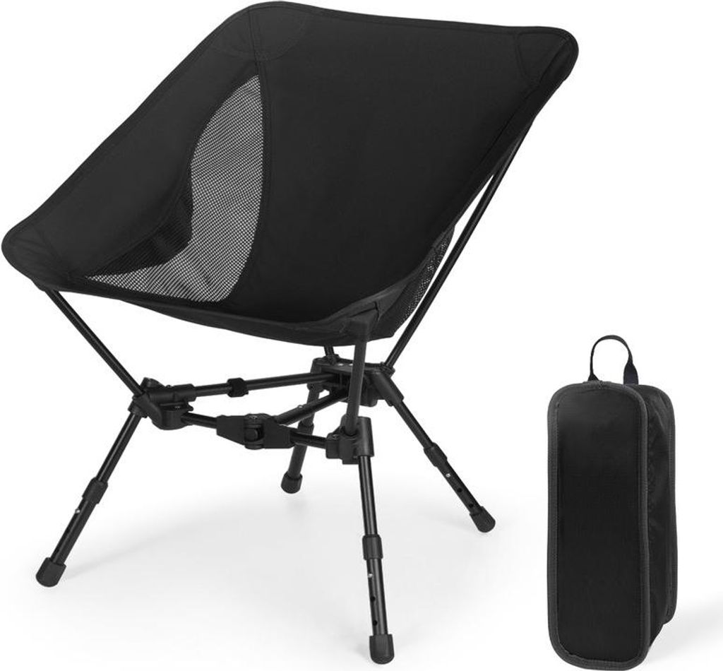(Schwarz)Faltbarer Campingstuhl, tragbarer Klappstuhl bis 150 kg, kompakter Outdoor Stuhl mit Seitentaschen und atmungsaktivem Mesh für Pickni...