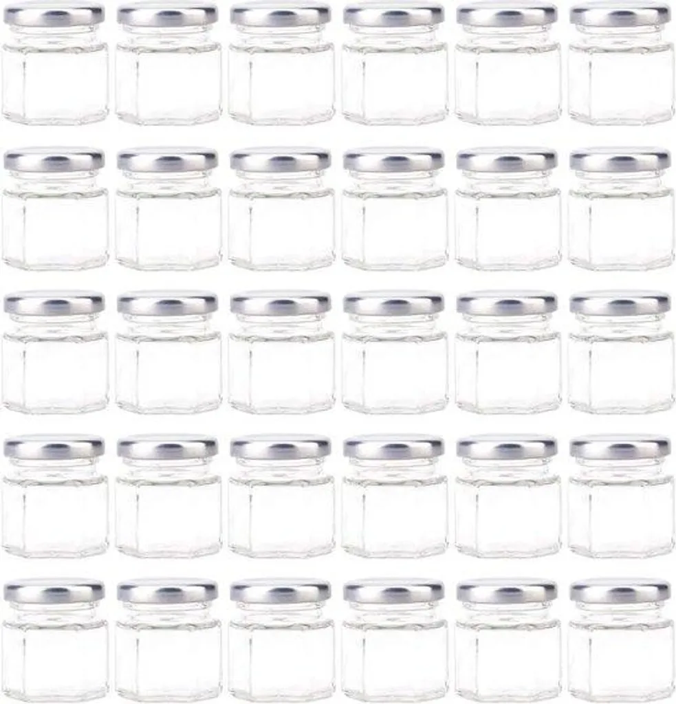 Lot de 30 petits pots hexagonaux 45 ml avec couvercles argentés