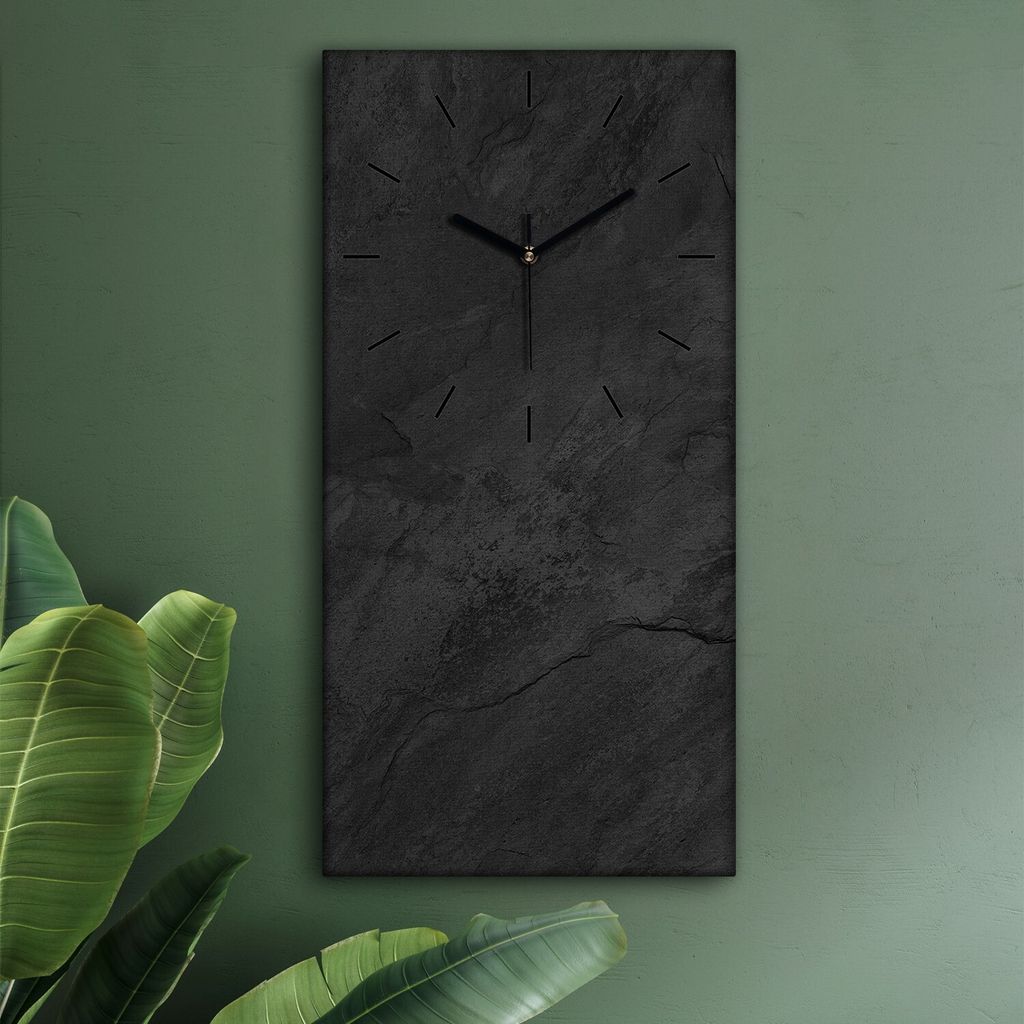 Wohnzimmer Leinwand Uhr Geräuschlos Küche 30x60 Schwarzer Stein, Marmor, Motive, Textur, schwarze Zeiger