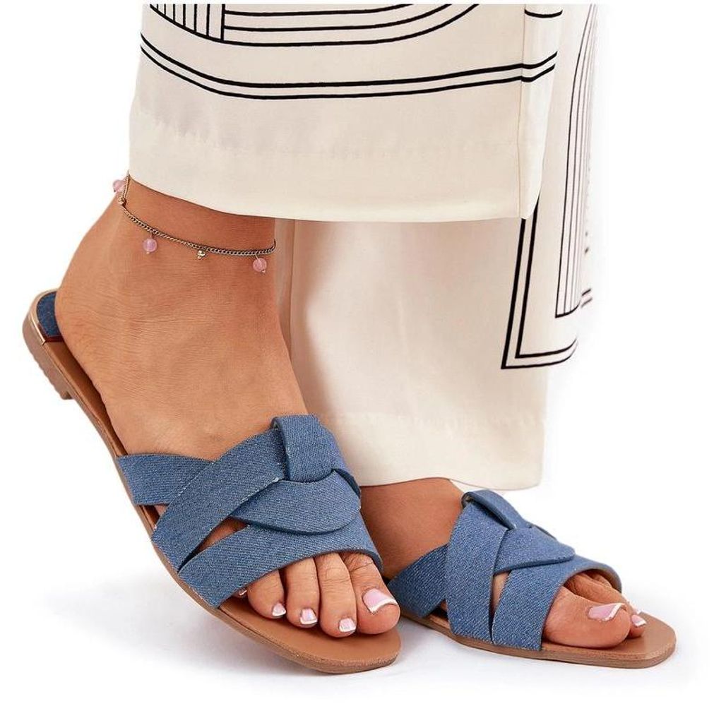Flache Damensandalen Mit Verflochtenen Riemen Jeans Selaenor 36