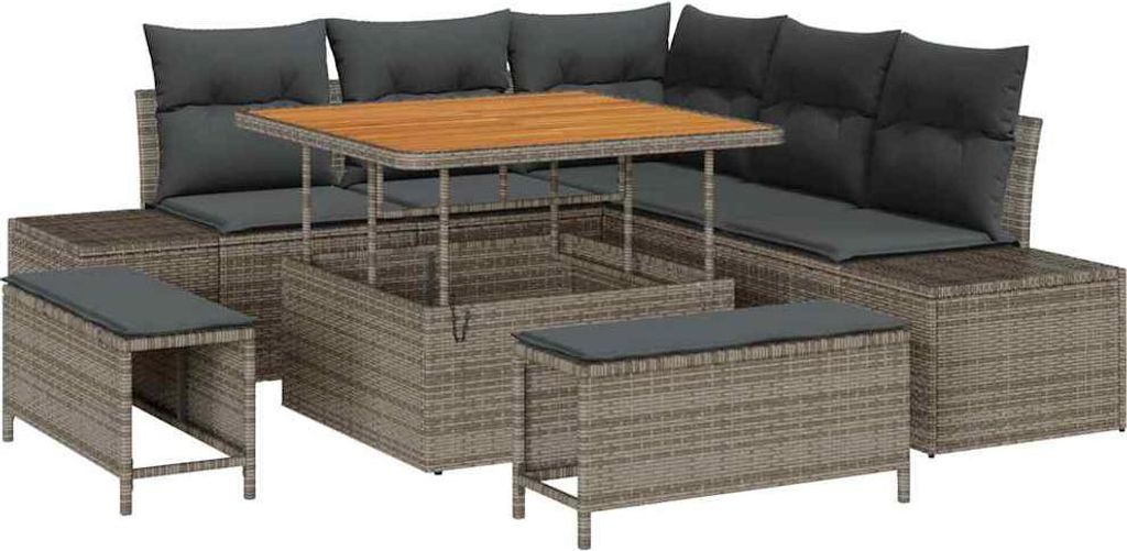 Gartensofa-set mit Kissen mit Speicher 8 pcs Grau Poly Rattan