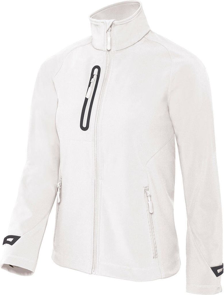 B&C Damen Softshell Jacke Brusttasche Stehkragen Winddicht Windbreaker, Größe:2XL, Farbe:Weiß