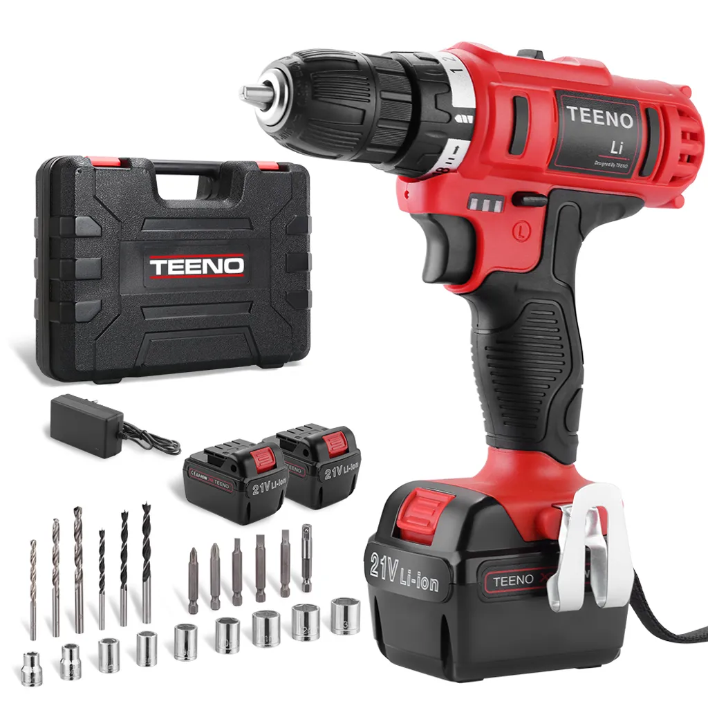 Perceuse-visseuse sans fil TEENO 21V avec 2 batteries et 20 accessoires