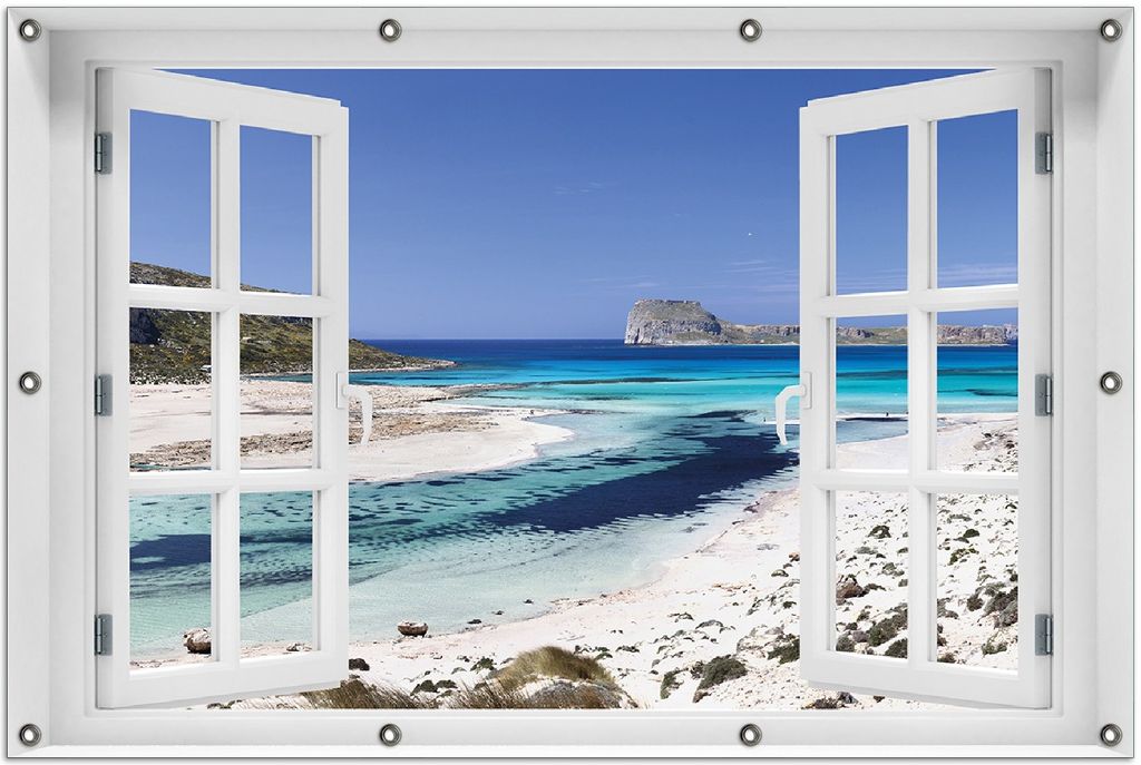 Wallario Outdoor-Poster für Garten oder Balkon 100 x 150 cm: Einsame Bucht mit weißem Sand und klarem Wasser