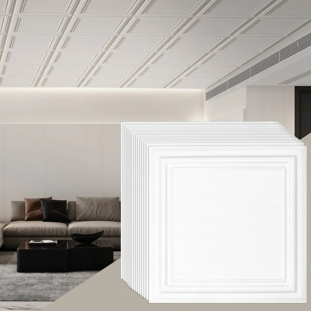 Dalles de plafond anti-fissures en polystyrène blanc 50x50 cm