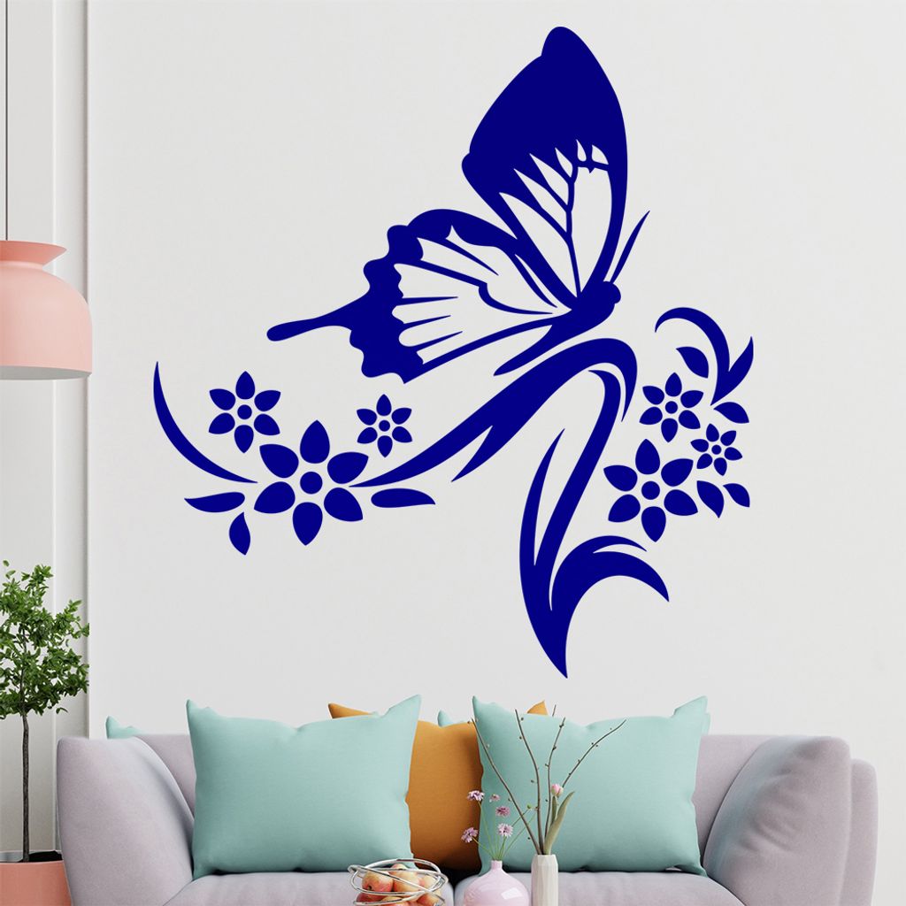 Großer Falter Blüten Wandtattoo in 6 Größen - Wandaufkleber Wall Sticker - Dekoration, Küche, Wohnzimmer, Schlafzimmer, Badezimmer