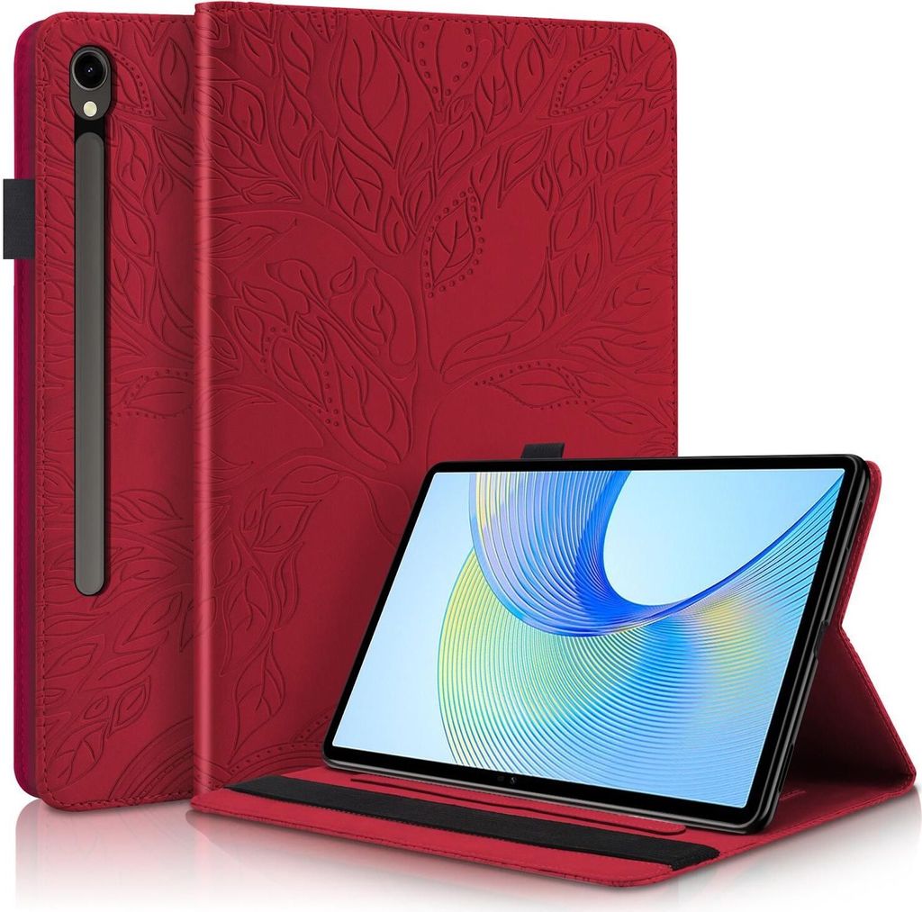 Für Samsung Galaxy Tab S10 Plus / S9 Plus FE Plus / S8 Plus Baum Muster Kunstleder Tasche Rot
