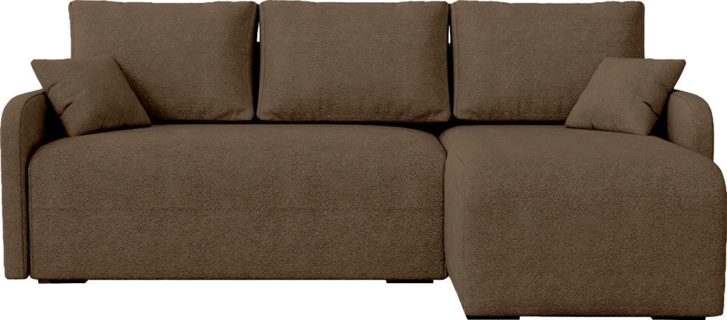 BroMARKT Ecksofa mit Schlaffunktion Malen Braun Bouclé Rechts