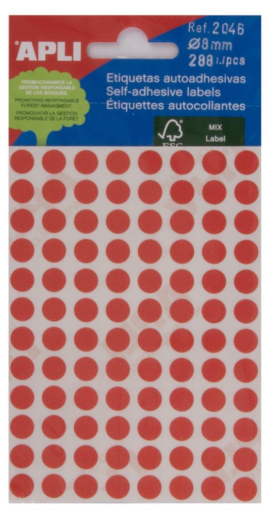 APLI, ronde etiketten, 5 vel, 8 x 8 mm, rood. Diameter: 8 Productafbeelding 