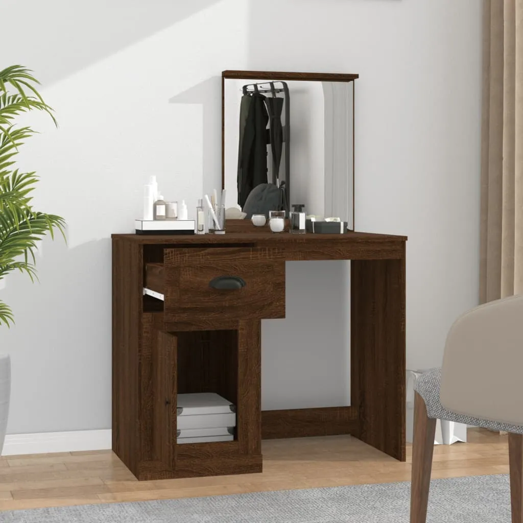 Mobile Trucco Rovere Marrone 90x132 cm | Specchio e Ripiani Inclusi