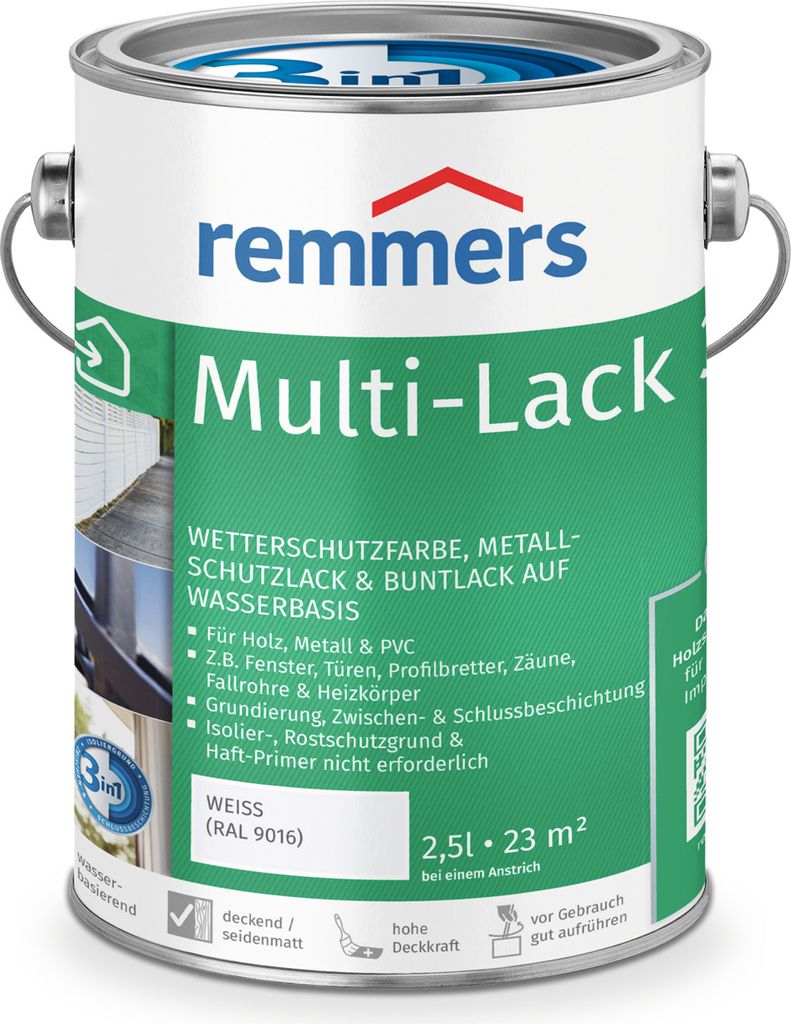 Remmers Multi-Lack 3in1 weiß (RAL 9016) 2,5 l, Lackfarbe Produktbild 