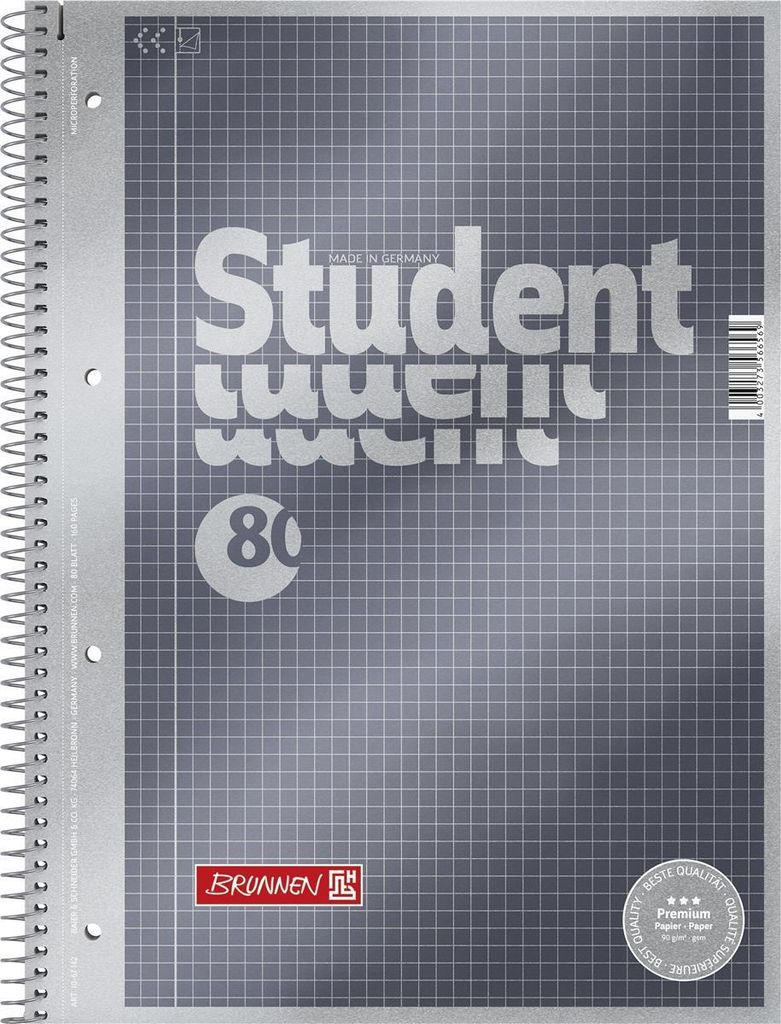 5X BRUNNEN 1067142 Collegeblock Premium Student, A4, 80 Immagine del prodotto 