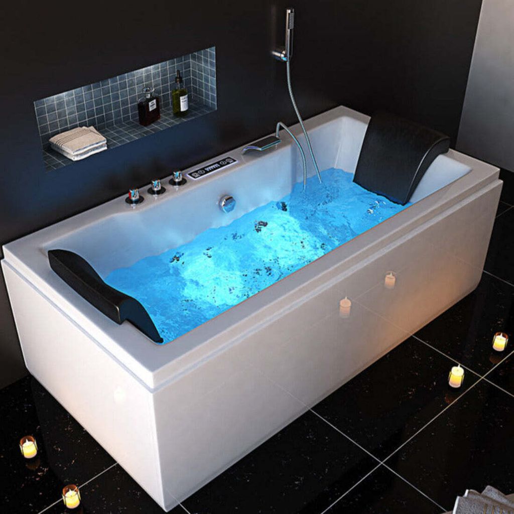 Luxus LED Whirlpool Badewanne SET 180x90 cm +Heizung+Jetdüsen+Ozon Farblichttherapie 2025