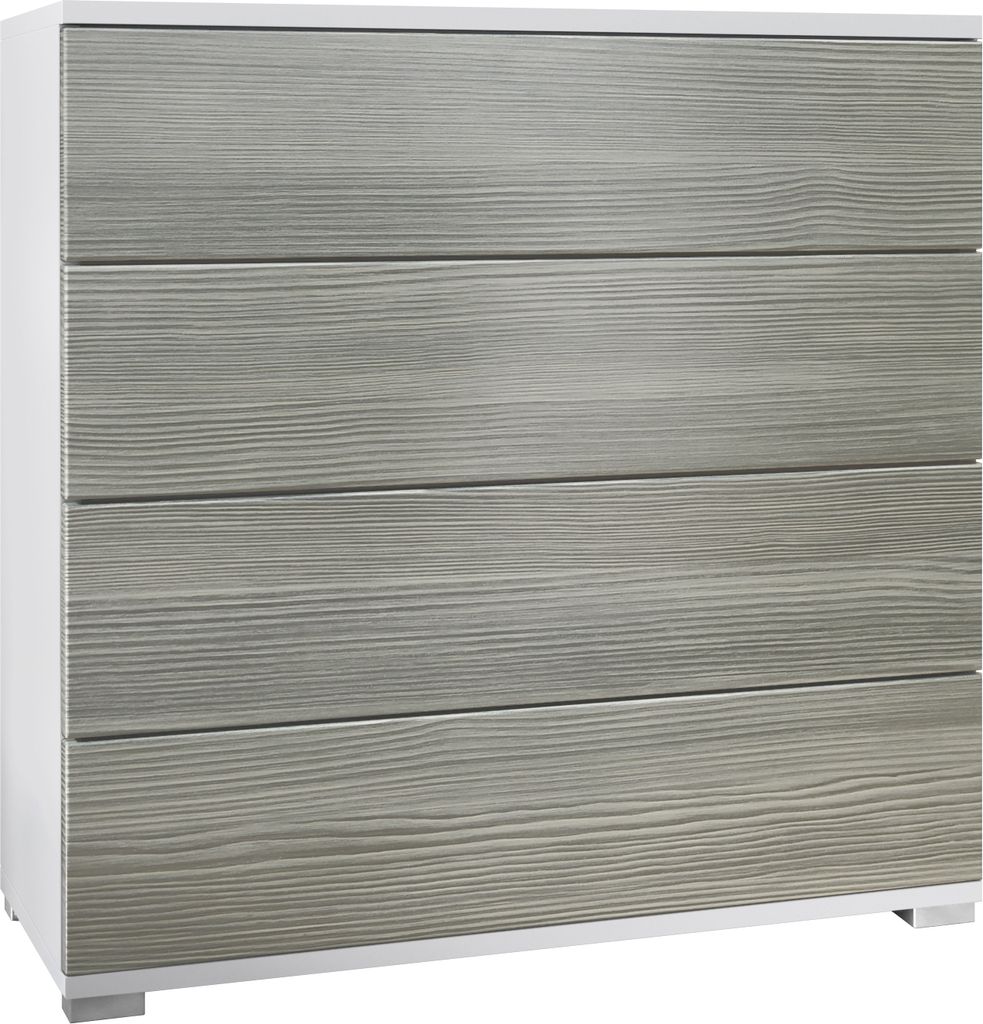 Vladon Kommode Pavos V3, Sideboard mit 4 Schubladen Weiß matt/Avola-Anthrazit (76 x 76 x 35 cm)