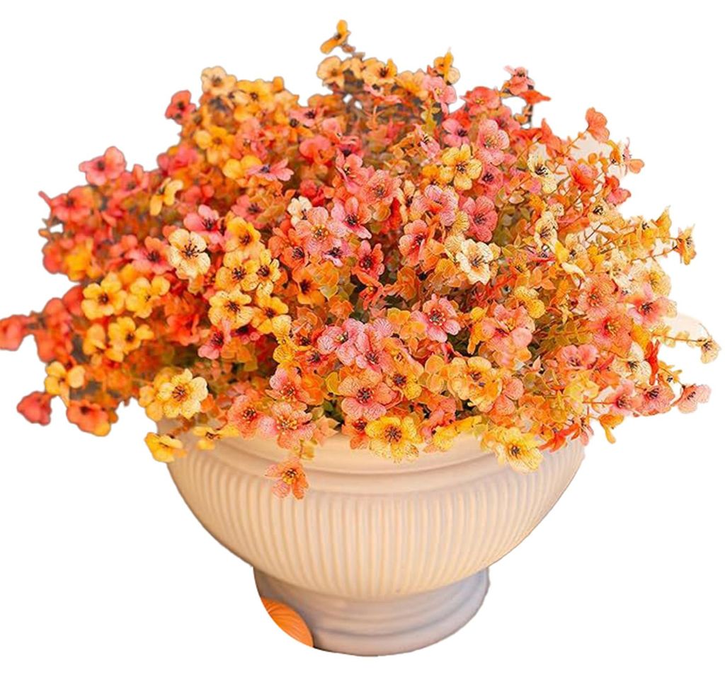 12 künstliche Blumenbündel für den Außenbereich, mehrfarbige Prunkwinde mit Eukalyptus, UV-beständige Kunstseidenblumen für Frühling und Som...