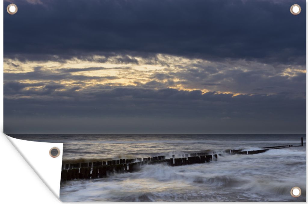 MuchoWow 120x80 cm Outdoor-Poster Gartendeko Sichtschutz Garten Poster für den Garten Das Meer bei Sonnenuntergang bei Westkapelle in Zeeland, ...