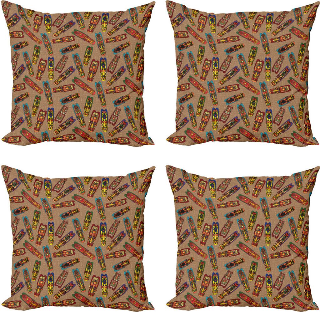 ABAKUHAUS afrikanisch Kissenbezug Set (4 Stück), Bakongo Totem, Moderner Doppelseitiger Digitaldruck, 40 cm x 40 cm, Mehrfarbig