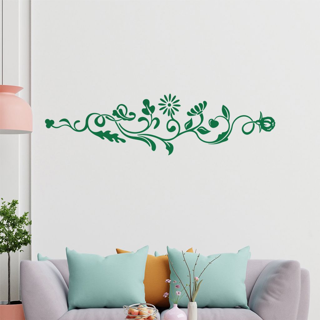 Blumen - Blätter - Ornament Wandtattoo in 6 Größen - Wandaufkleber Wall Sticker - Dekoration, Küche, Wohnzimmer, Schlafzimmer, Badezimmer