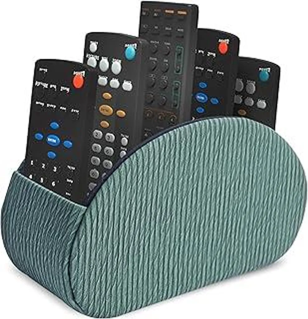 Supporto per telecomando con 5 scomparti, Finto cuoio Grande supporto per TV, DVD, telecomando, porta penne, cellulare (1 in legno verde)