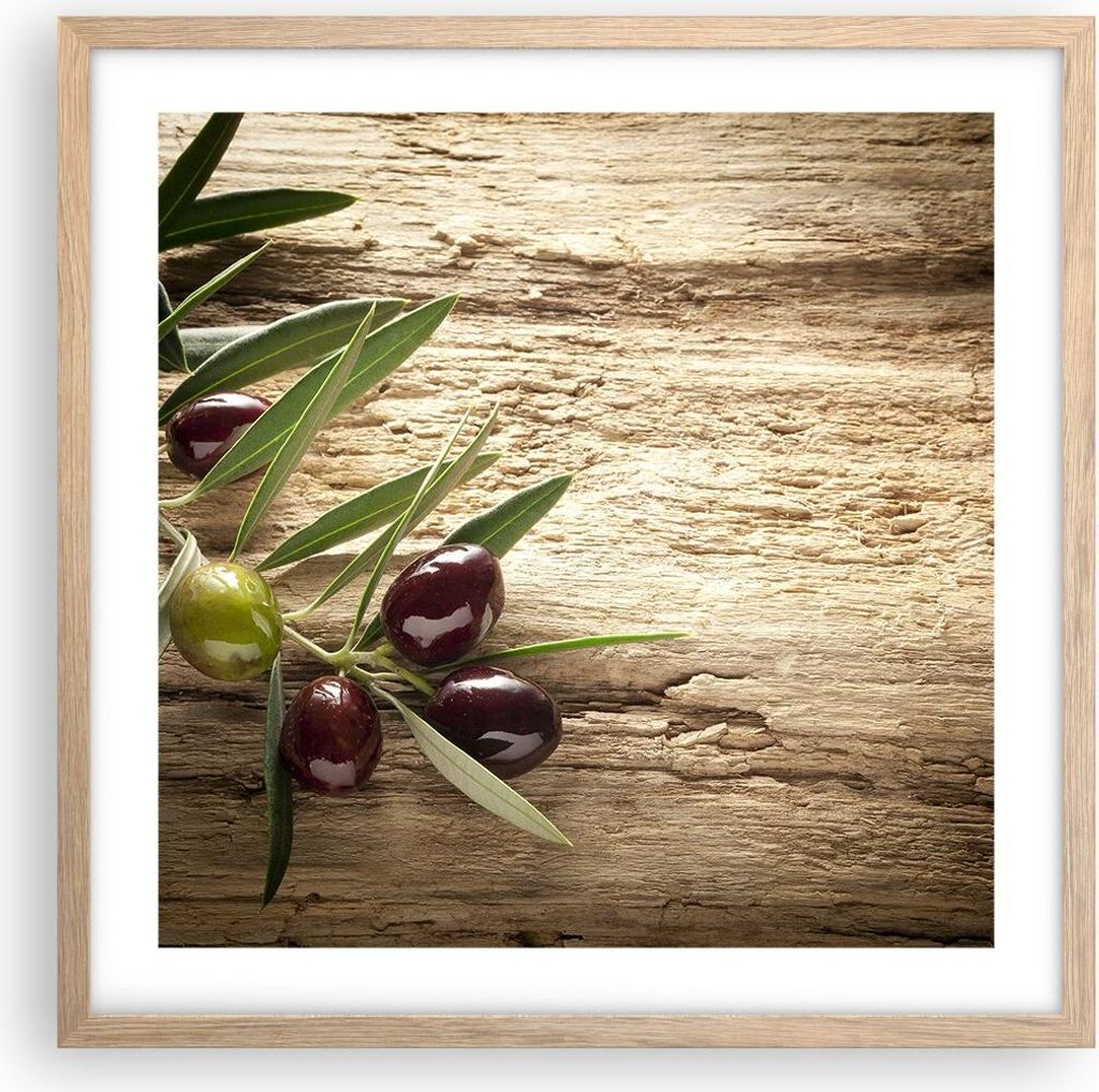 Gerahmtes Poster - Rahmen in heller Eiche - Oliv italien aroma diät - 50x50 cm - Wand Bild - Wanddeko - Wandbilder - Wandposter - Bilderrahmen - B...