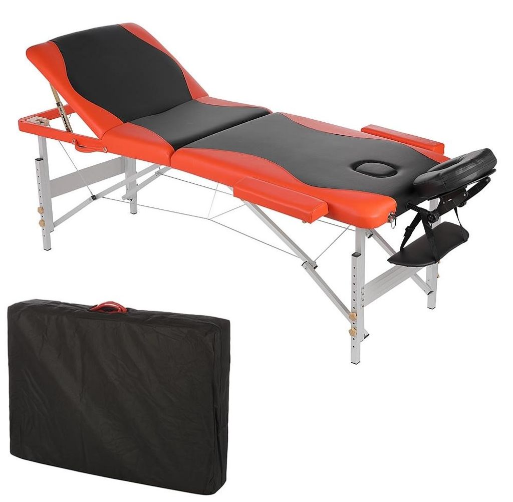 Massageliege 3 Zonen Aluminium Schwarz/Orange Therapiebank Produktbild 