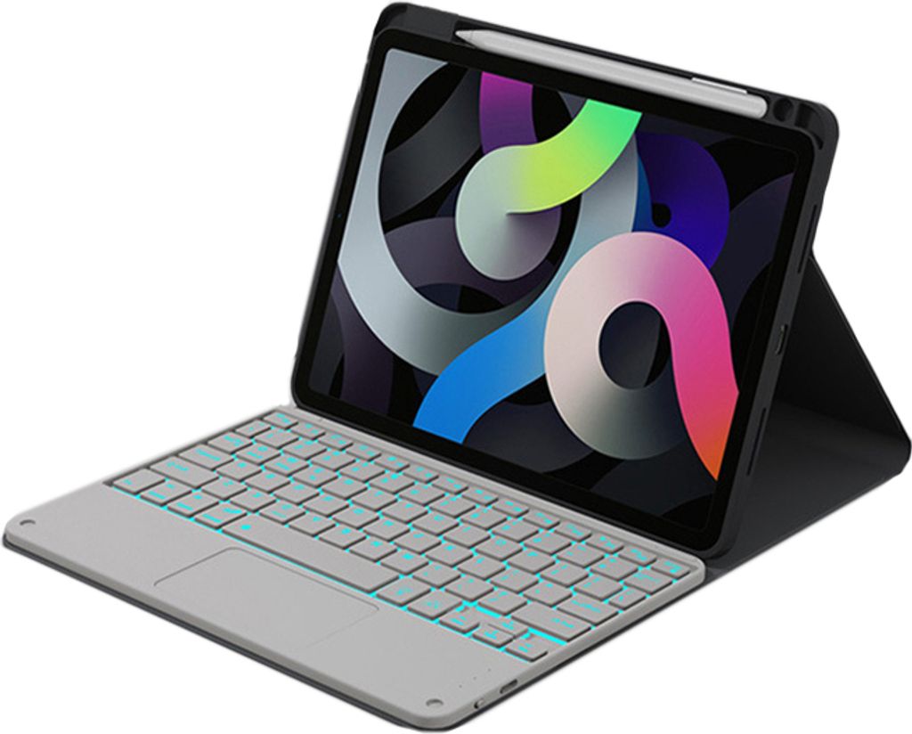INF Tablet Hülle mit beleuchteter Tastatur & Touchpad für komfortable Nutzung Schwarz-Weiss iPad 10 10,9 Zoll