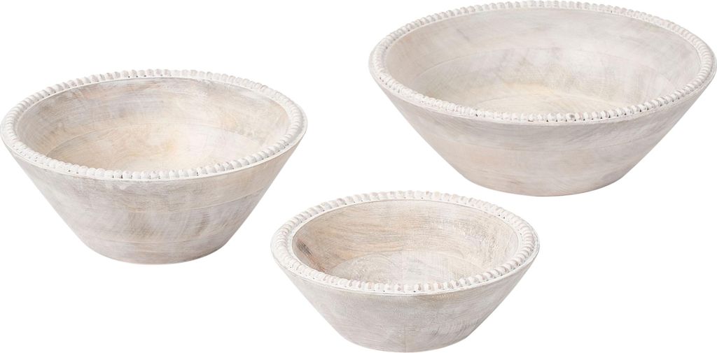 BELIANI Obstschale Hellbraun Mangoholz 3-teiliges Set Handgefertigt und Bemalt für Küche und Esszimmer