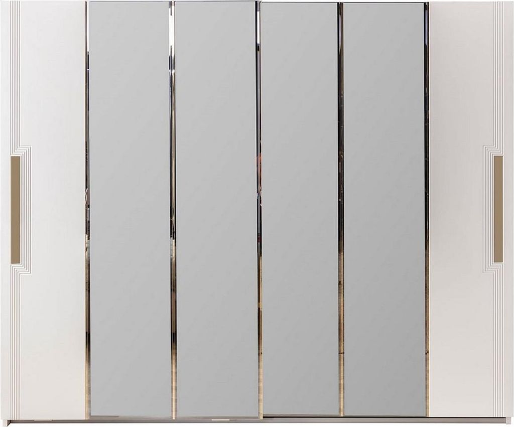 Casa Padrino Luxus Schlafzimmerschrank Weiß / Gold 260 x 70 x H. 220 cm - Verspiegelter Massivholz Kleiderschrank mit 2 Schiebetüren - Luxus Schl...