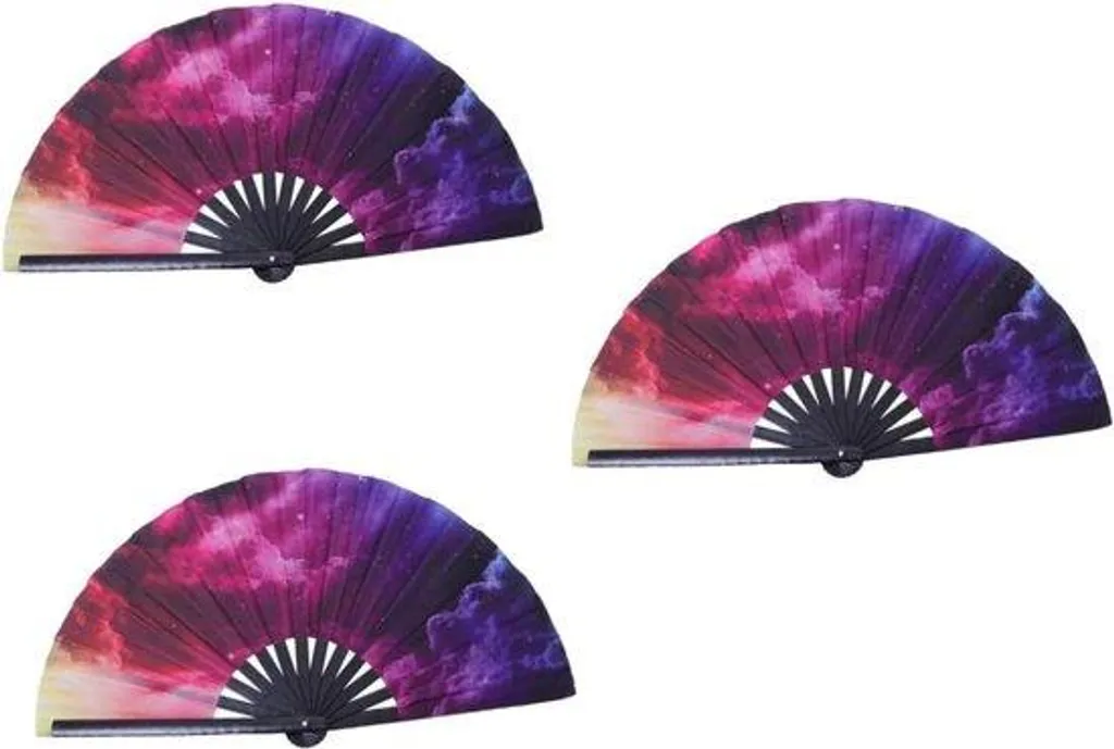 Éventails Pliants Colorés en Tissu - Set de 3 Pièces Style Traditionnel