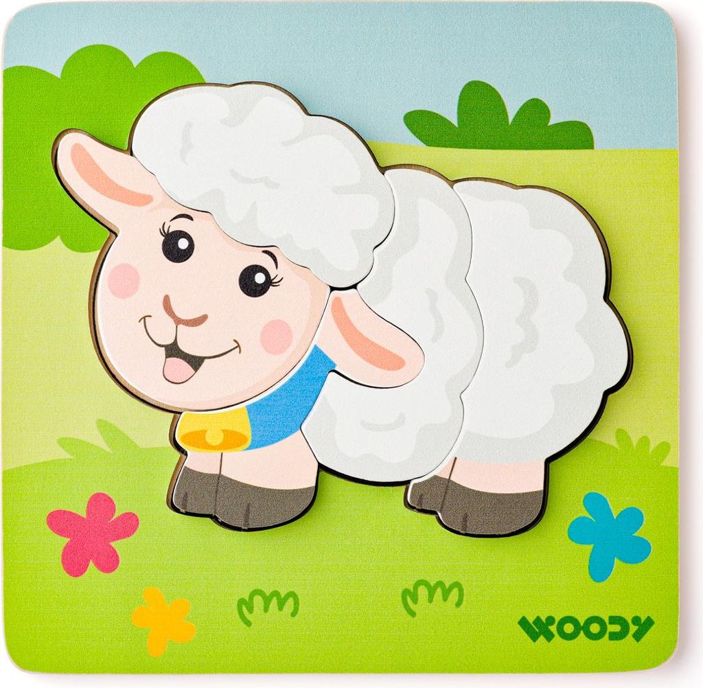 Woody Baby Puzzle Schaf massiv Holz 5 große Greifteile 15x15x1,5 cm