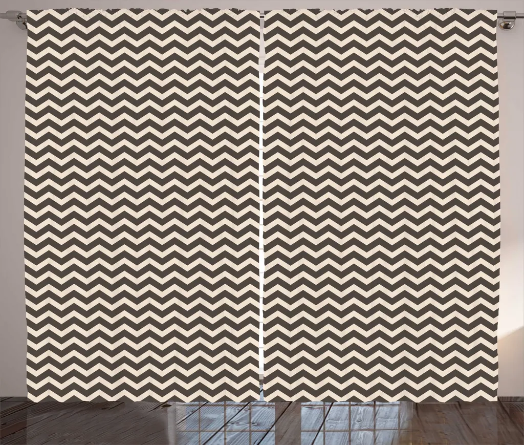 ABAKUHAUS tende rustiche color naturale, tonalità terrose astratte a zigzag, tende con passanti e ganci per camera da letto, 280 x 175 cm, tortora scuro champagne