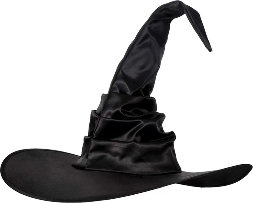 Halloween Plissee Hexenhut Maskerade Party Cosplay Kostüm Spitz Schlapphut Breite Krempe Schwarz Zaubererhut Partyzubehör