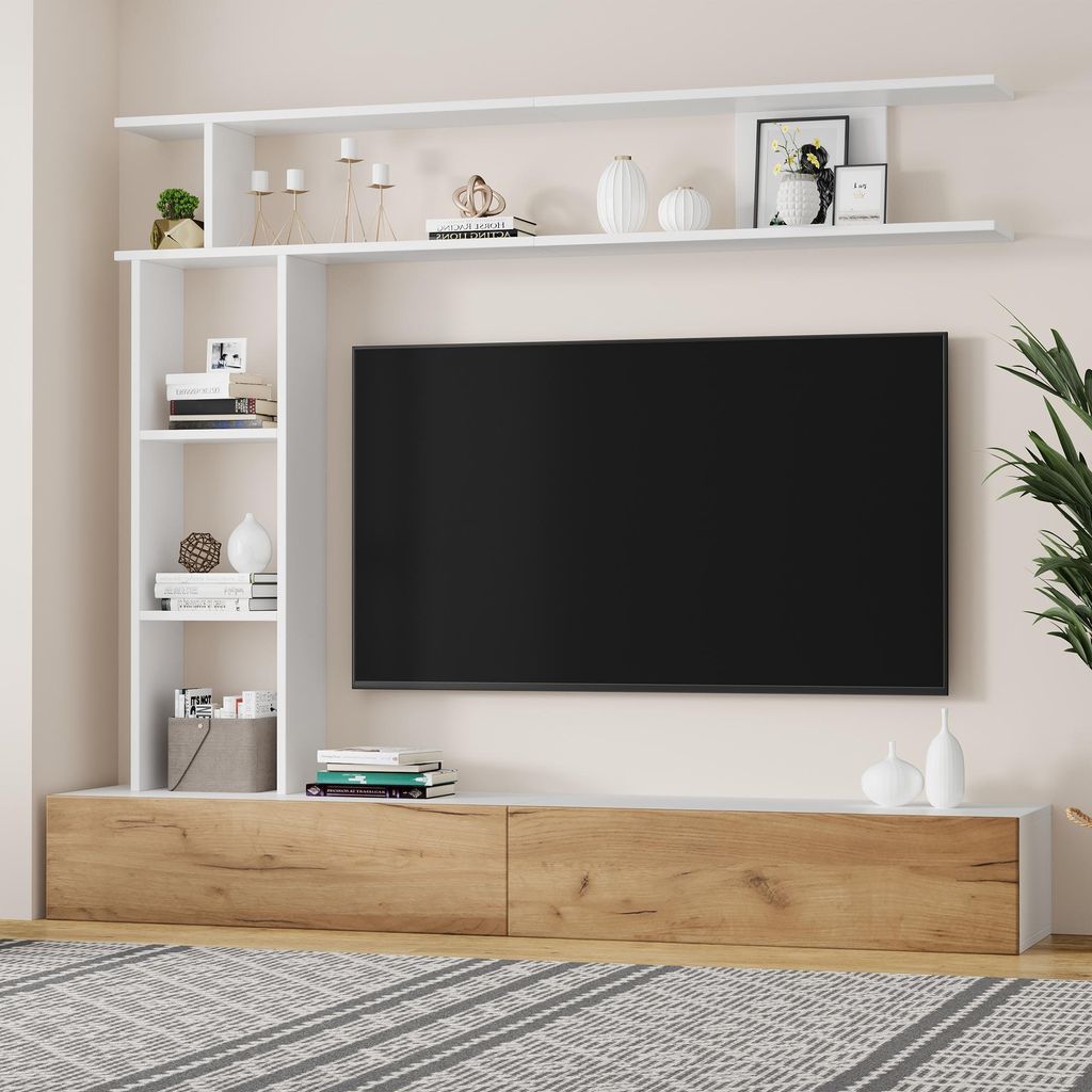 Sweiko 180x35x22.5cm TV Wohnwand-set mit Vitrinen,Mediawand Produktbild 