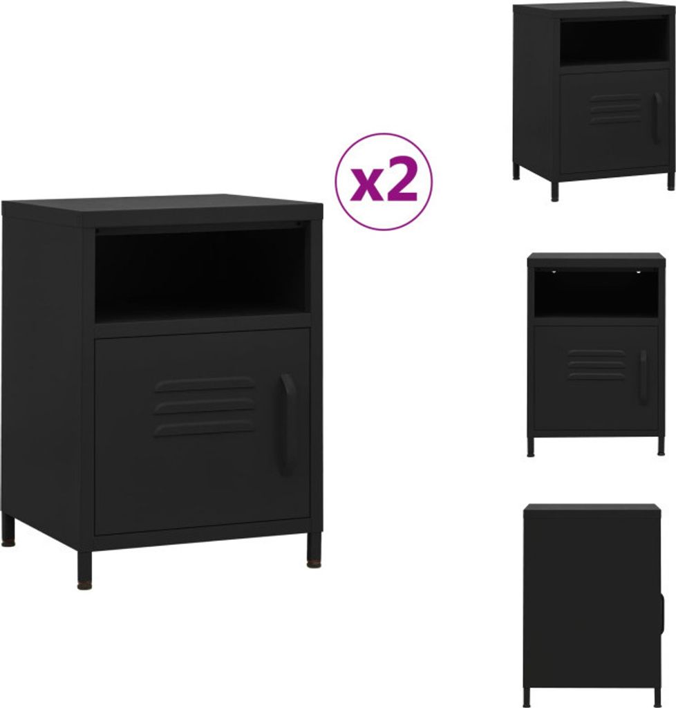vidaXL Nachttische 2 Stk. Schwarz 35x35x51 cm Stahl - Nachttische