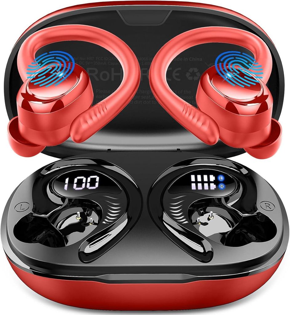 In Ear Kopfhörer Kabellos Bluetooth mit 4 ENC Mic/50H Noise Cancelling Ear buds, Over-Ear Sportkopfhörer mit Ohrhaken, IP7 Wasserdicht Ohrhörer