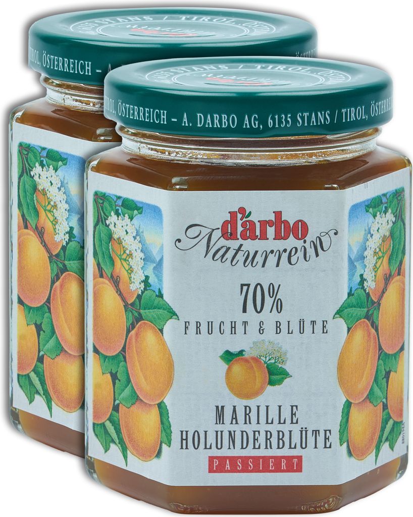 Food-United FRUCHTAUFSTRICH DARBO Marille mit Holunderblüten Extrakt 2x 200g Glas Naturrein Aprikose fruchtiger fruit spread perfekt für Brot und...