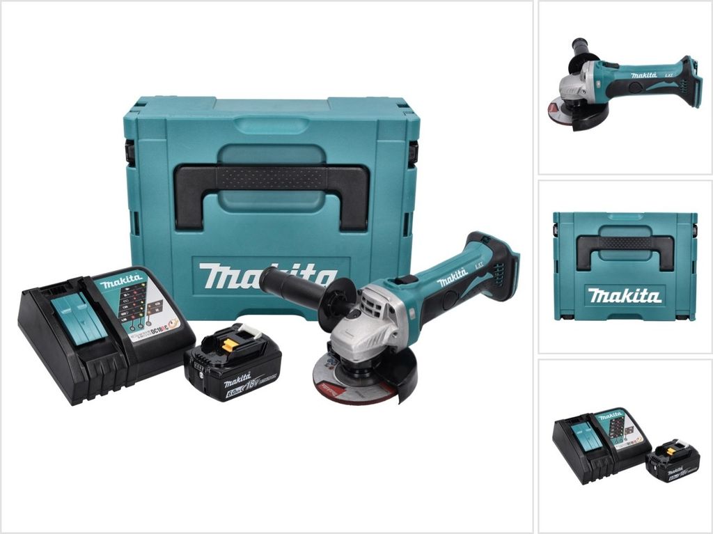 Makita DGA 452 RG1J Akku Winkelschleifer 18 V 115 mm + 1x Akku 6,0 Ah + Ladegerät + Makpac
